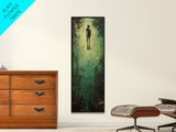 Abstract Canvas Painting of Underwater Diver, Modern Framed Wall Art, Dark Wall Art for Living Room, Tall and Narrow Wall Art Print