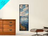 Ocean Landscape Acrylic Canvas Painting Framed, Modern Coastal Art, Vertical Framed Beach Art, Tall and Narrow Wall Art for Living Room