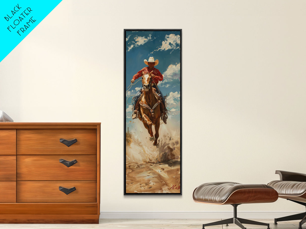 Modern Cowboy Canvas Art, Western Wall Art Framed and Printed, Horse Painting, Impasto Style Canvas Wall Art, Oversized Office Art for Him