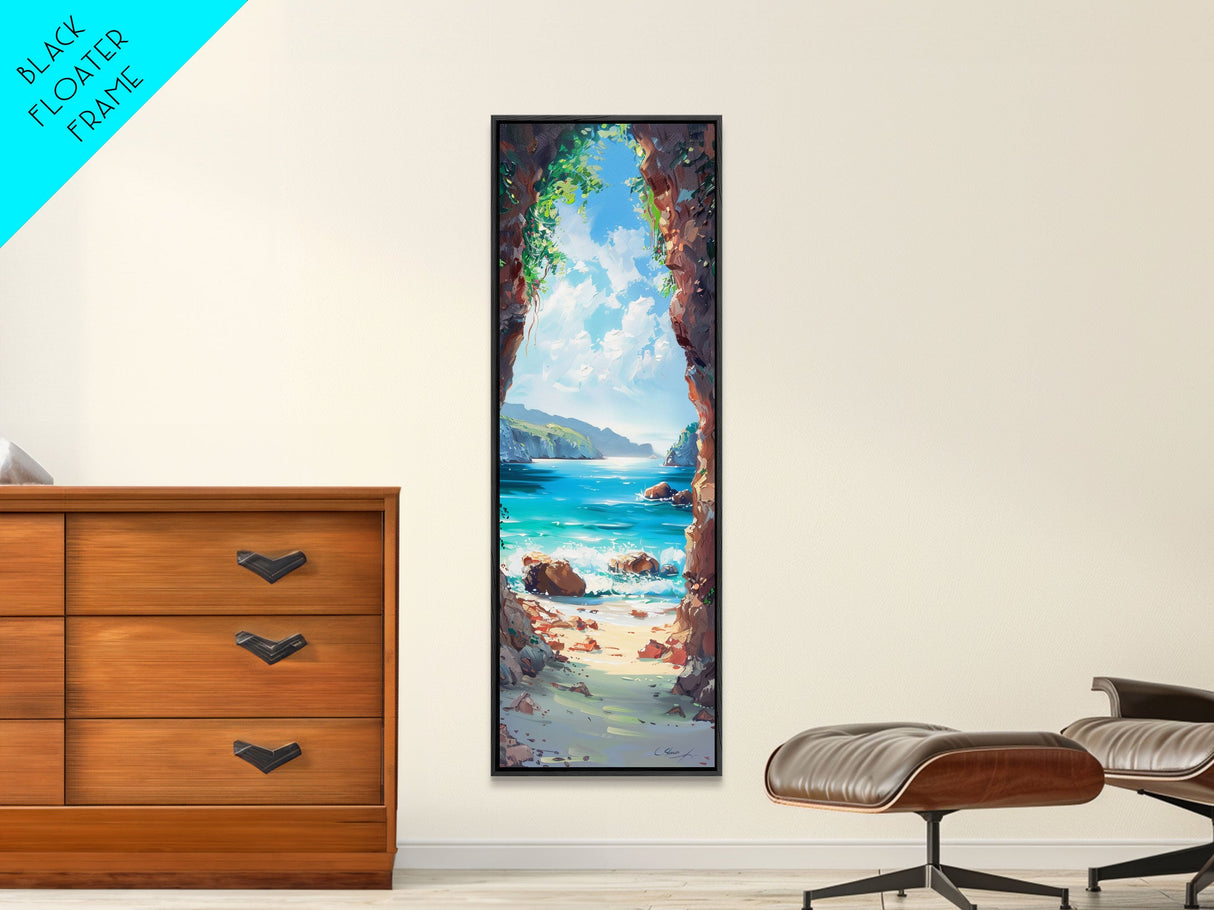 Oversized Vertical Beach Coast Wall Printed Framed, Canvas Coastal Art, Tropical Wall Art Print, Contemporary Art for Office, Gift for Her