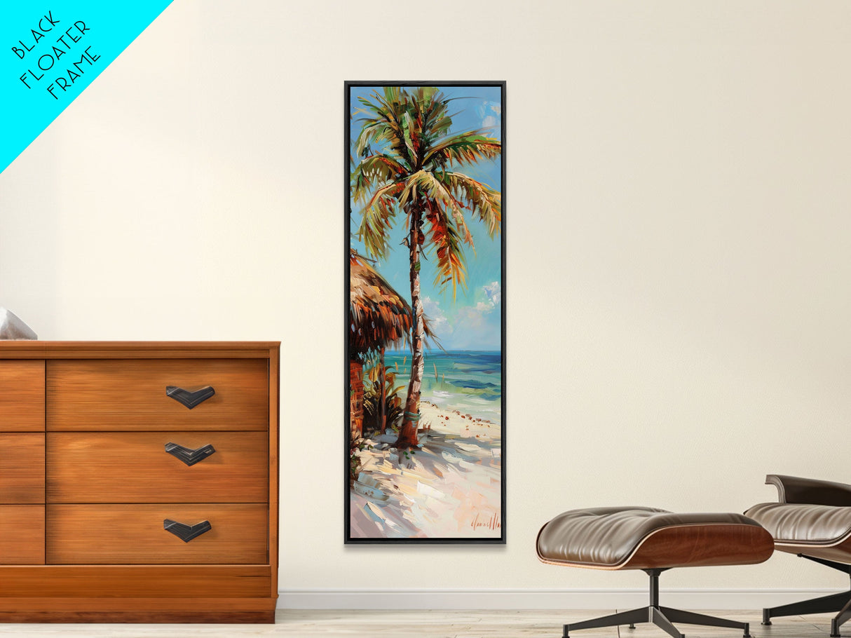 Oversized Vertical Canvas Painting of Beachside Paradise Framed, Coastal Wall Art Framed, Beach House Decor, Housewarming Gift, Beach Art