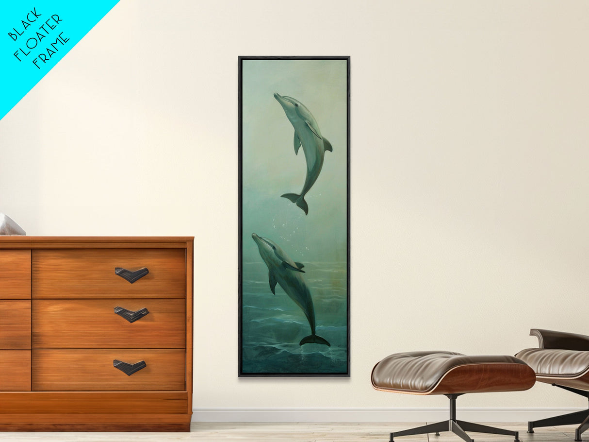 Underwater Dolphin Printed Canvas Art Framed, Ocean Art Print, Coastal Art Print Framed, Dolphin Painting, Modern Wall Art for Office