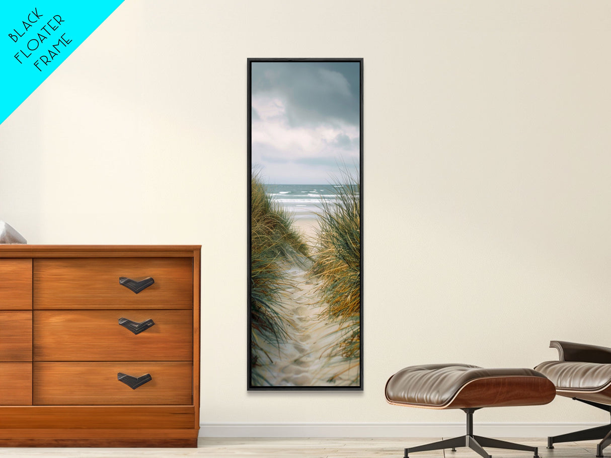 Beach Pathway to Ocean View - Framed Canvas Print, Skinny Tall Art, Coastal Landscape Art, Wall Art for Living Room, Bedroom Decor, Beach Art