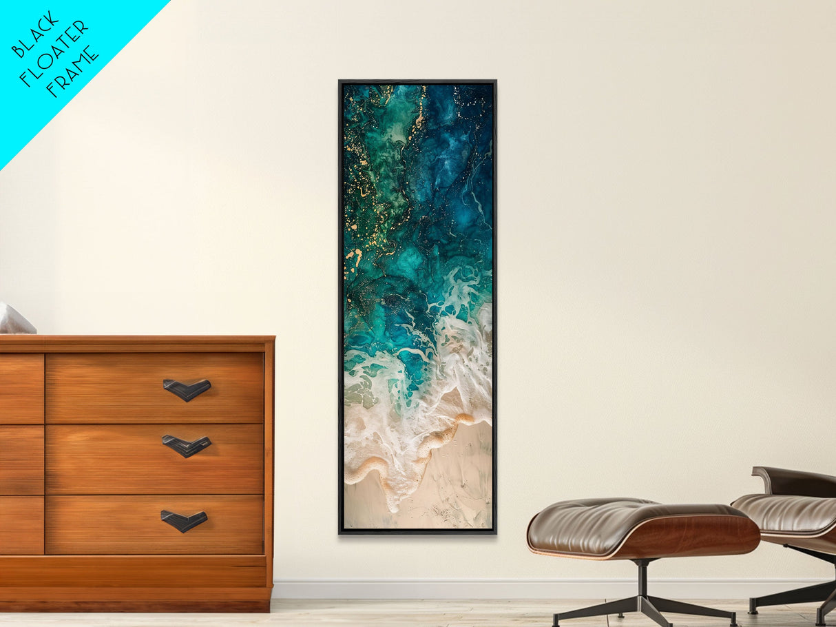 Abstract Ocean Waves Art - Framed Canvas Print, Farmhouse Art, Boho Art, Skinny Art, Tall Art, Living Room Decor, Coastal Wall Art for Home Decor