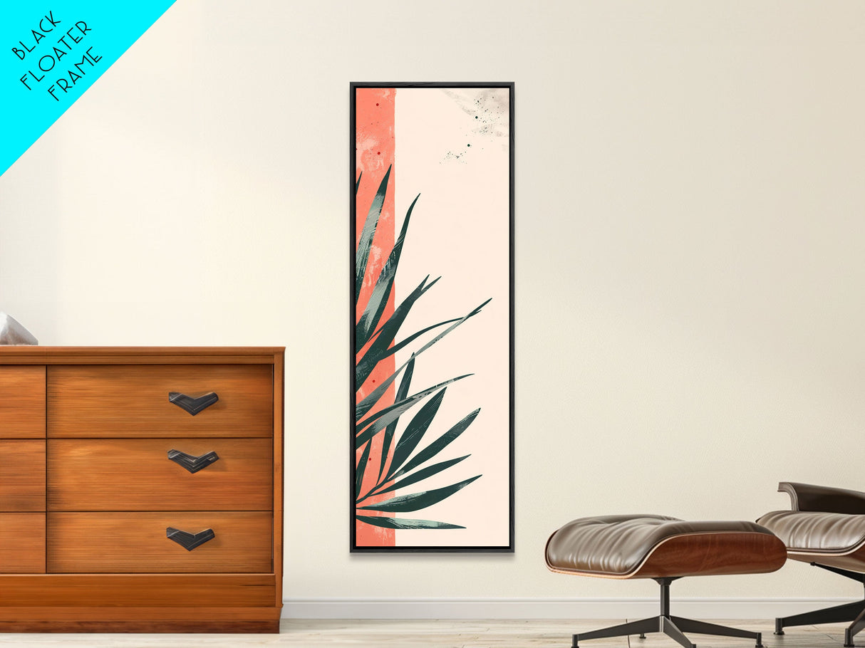 Skinny Art Abstract Greenery In Japanese Style Wood Block Print Subtle Tones On Framed Canvas Print, Tall Art Ukiyo-e