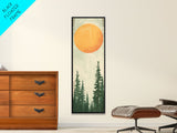 Abstract Sun Over Forest Silhouette Earth Tones Skinny Art Tall Art Framed Canvas Print Japanese Style Art Ukiyo-e Art Wood Block Print Minimalist