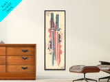 Abstract Samurai Swords Framed Canvas Print Ukiyo-e Art Japanese Style Tall Art Skinny Art Wood Block Print