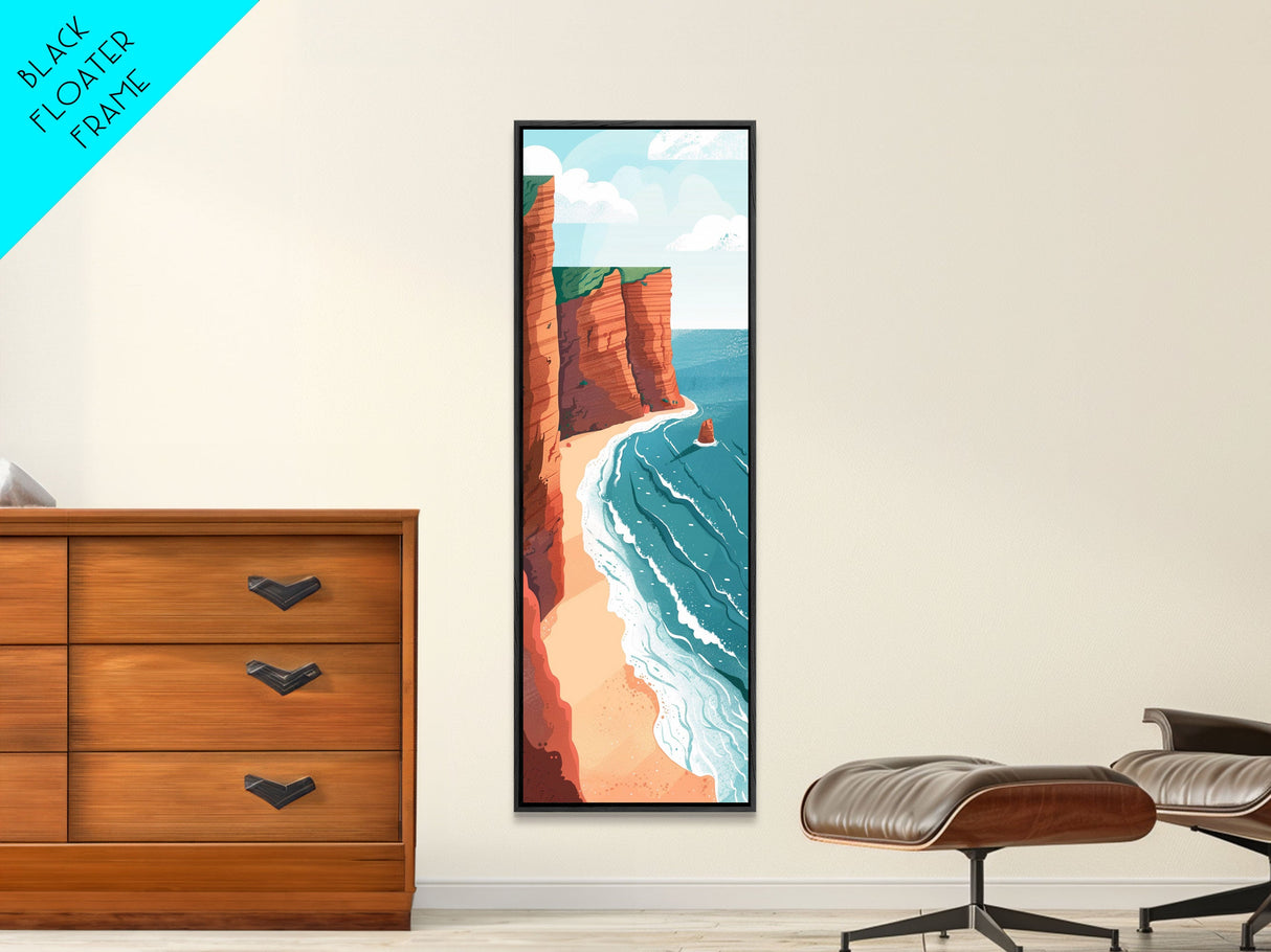 Scenic Coastal Cliffs With Ocean Waves Ukiyo-e Art Japanese Style Framed Canvas Print Tall Art Skinny Art Wood Block Print