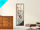 Tall Stemmed Wildflowers Abstract Background Japanese Style Tall Skinny Framed Canvas Print Wall Art