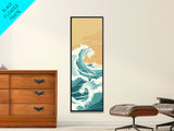 Majestic Ocean Wave In A Minimalist Style – Framed Canvas Print With Skinny Art And Tall Art Featuring Ukiyo-E Art And Japanese Style Art