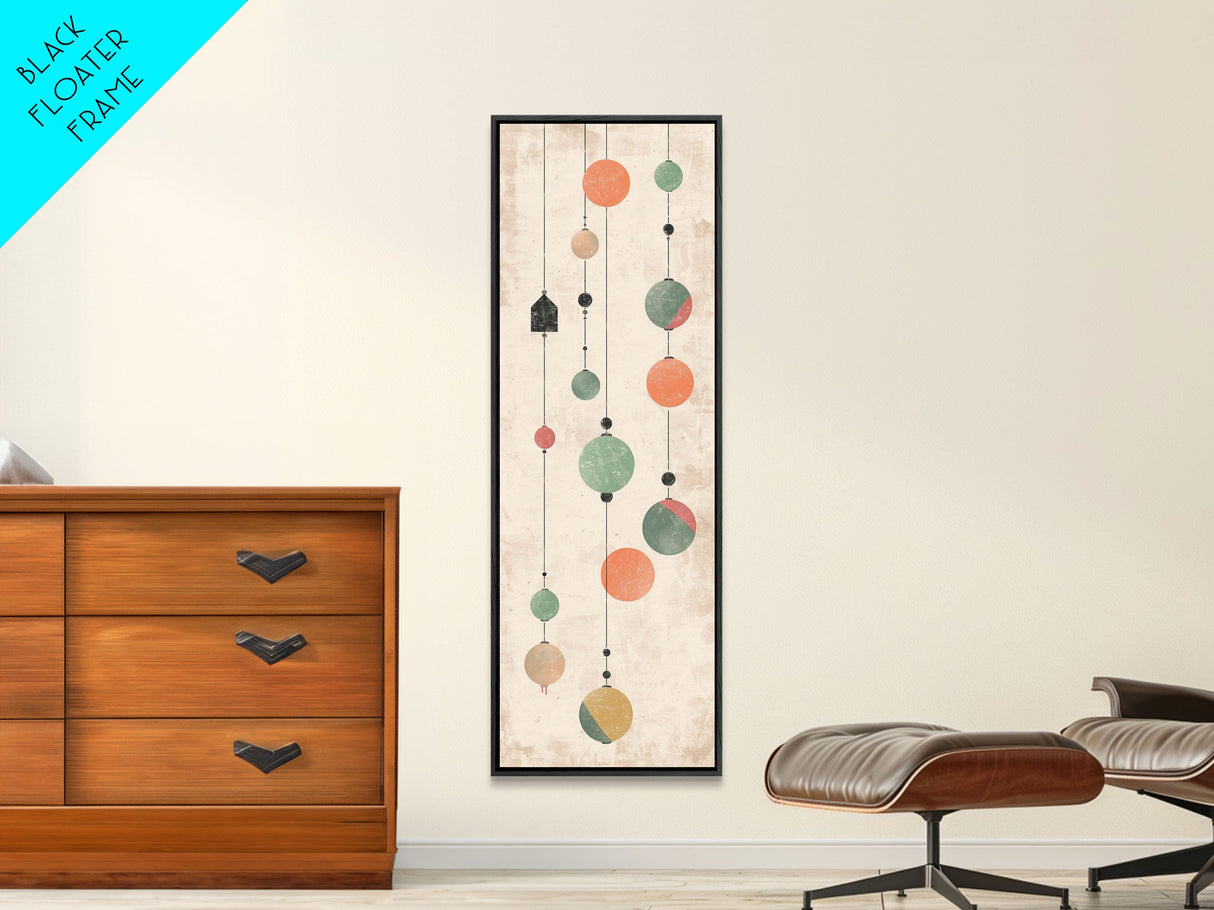 Abstract Hanging Lanterns On A Rustic Background – Framed Canvas Print With Skinny Art And Tall Art In Ukiyo-E Art And Japanese Style Art