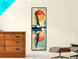 Serene Sunset Sailing Skinny Art Tall Art Japanese Ukiyo-e Inspired Ocean Framed Canvas Print for Home and Office Decor