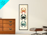 Coastal Crabs Skinny Art Tall Art Japanese Ukiyo-e Inspired Nautical Framed Canvas Print for Beach House or Ocean Lovers