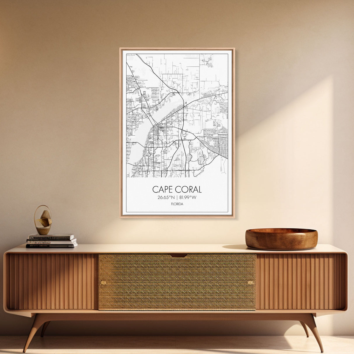 Cape Coral Street Map, Florida Map, City Map Art, Modern Art, Wall Art, Canvas Print, Canvas Wall Art, Travel Gifts For Men, Apartment Décor