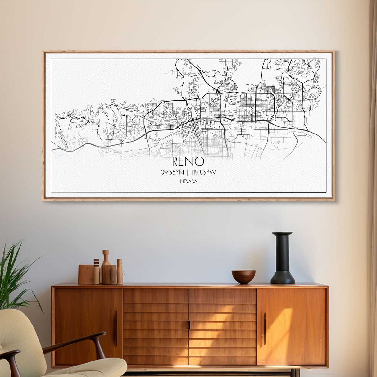 Reno City Map, Nevada Art, Map Print, Minimalist Wall Art, Wall Art, Canvas Art, Dorm Room Art, Panoramic Art, Gift For The Home, Room Décor