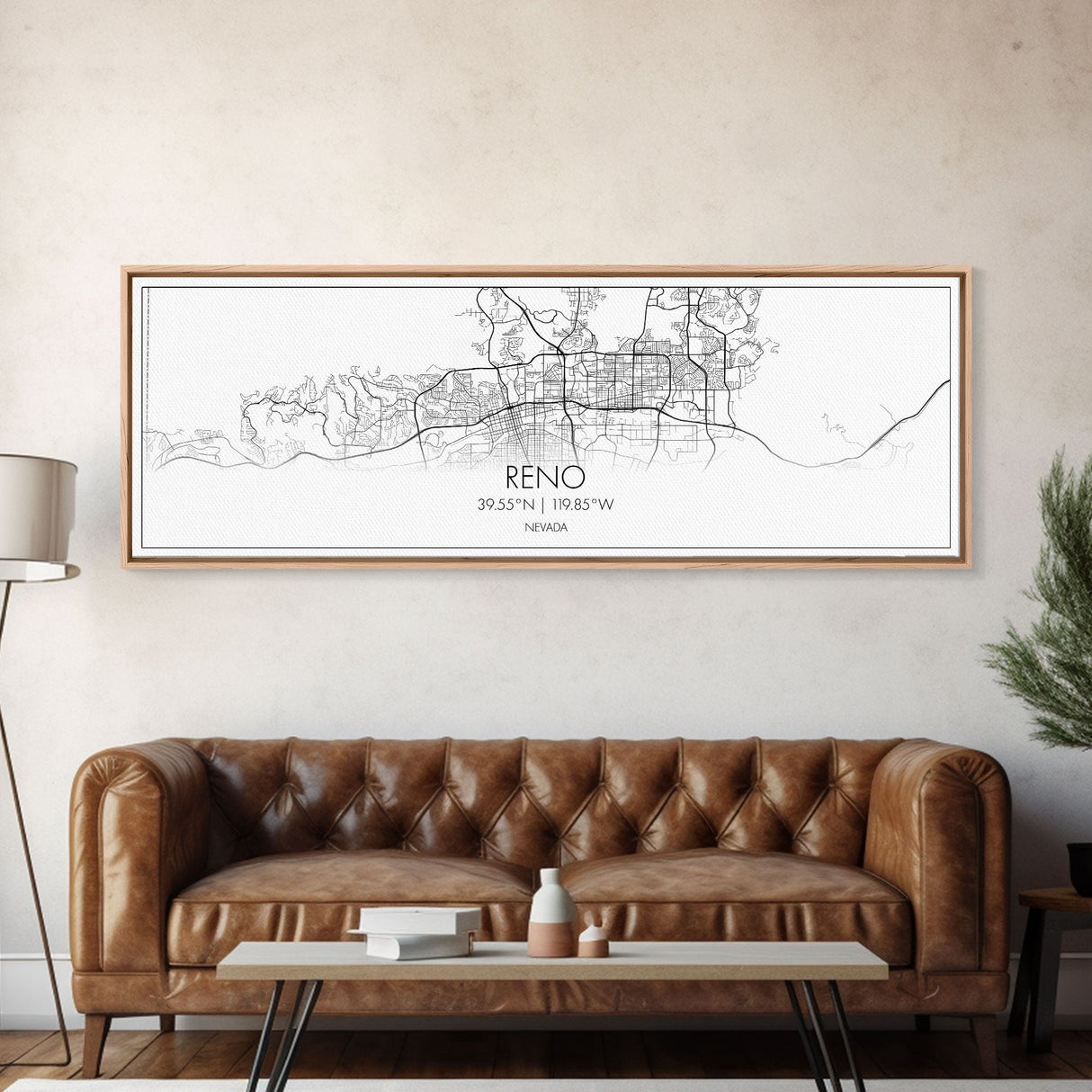 Panoramic Reno City Map, Nevada Art, Map Print, Minimalist Wall Art, Canvas Art, Housewarming Gift, Street Map Art, Closing Gift