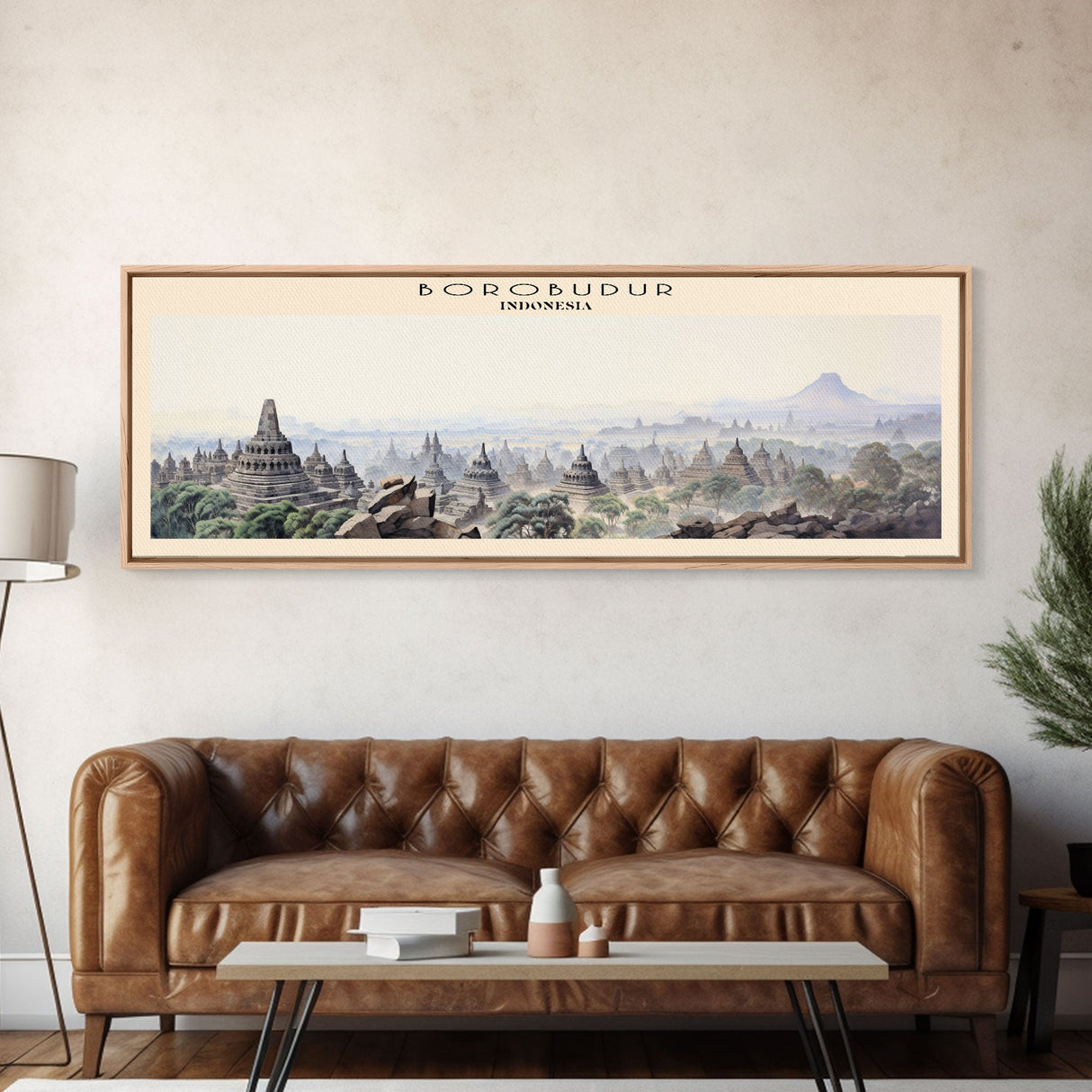 Borobudur Travel Poster Print, Framed Canvas Print, COUNTRY Travel Art, Wood Framed Art, Wall Hanging, Home Decor