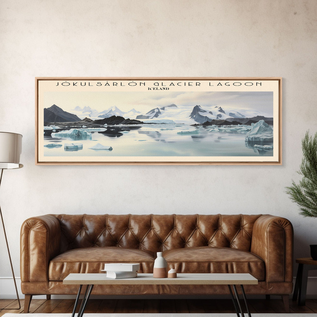 Jökulsárlón Glacier Lagoon COUNTRY | Framed Travel Poster Canvas Print | Trendy Wall Art | Watercolor Painting | Living Room Art | Unique Art