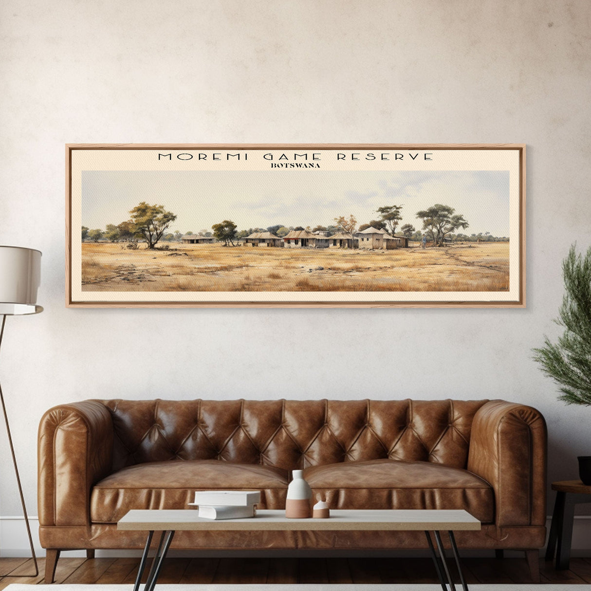 Moremi Game Reserve Travel Poster Print, Framed Canvas Print, COUNTRY Travel Art, Wood Framed Art, Wall Hanging, Home Decor