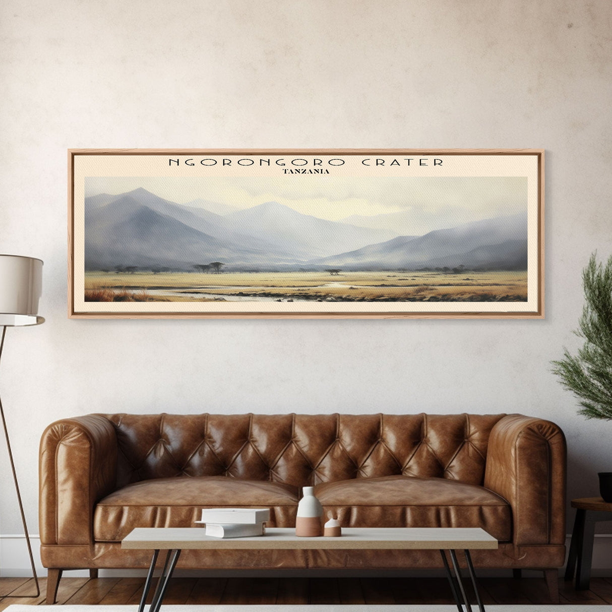 Ngorongoro Crater COUNTRY | Framed Travel Poster Canvas Print | Trendy Wall Art | Watercolor Painting | Living Room Art | Unique Art