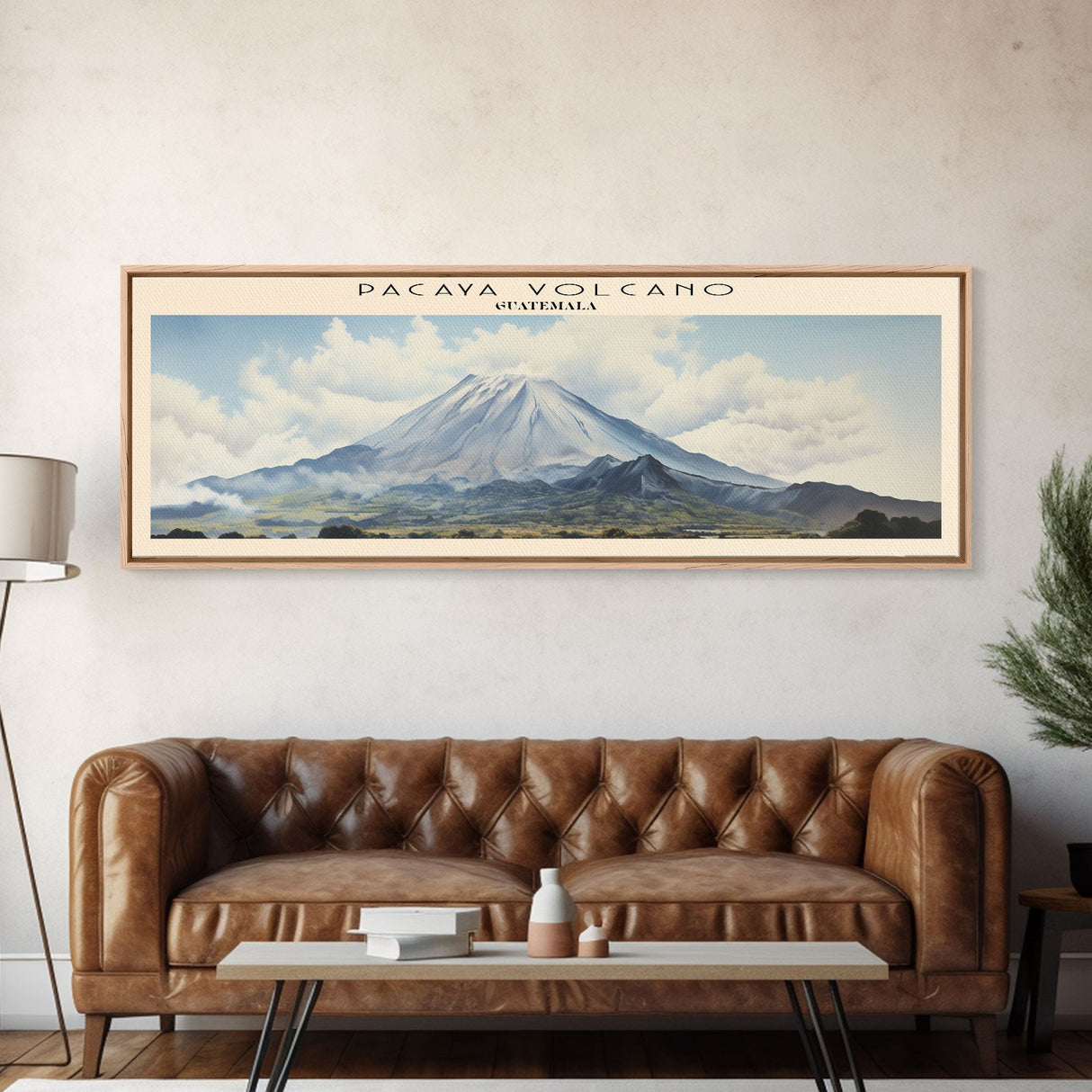 Pacaya Volcano Travel Poster Print, Framed Canvas Print, COUNTRY Travel Art, Wood Framed Art, Wall Hanging, Home Decor