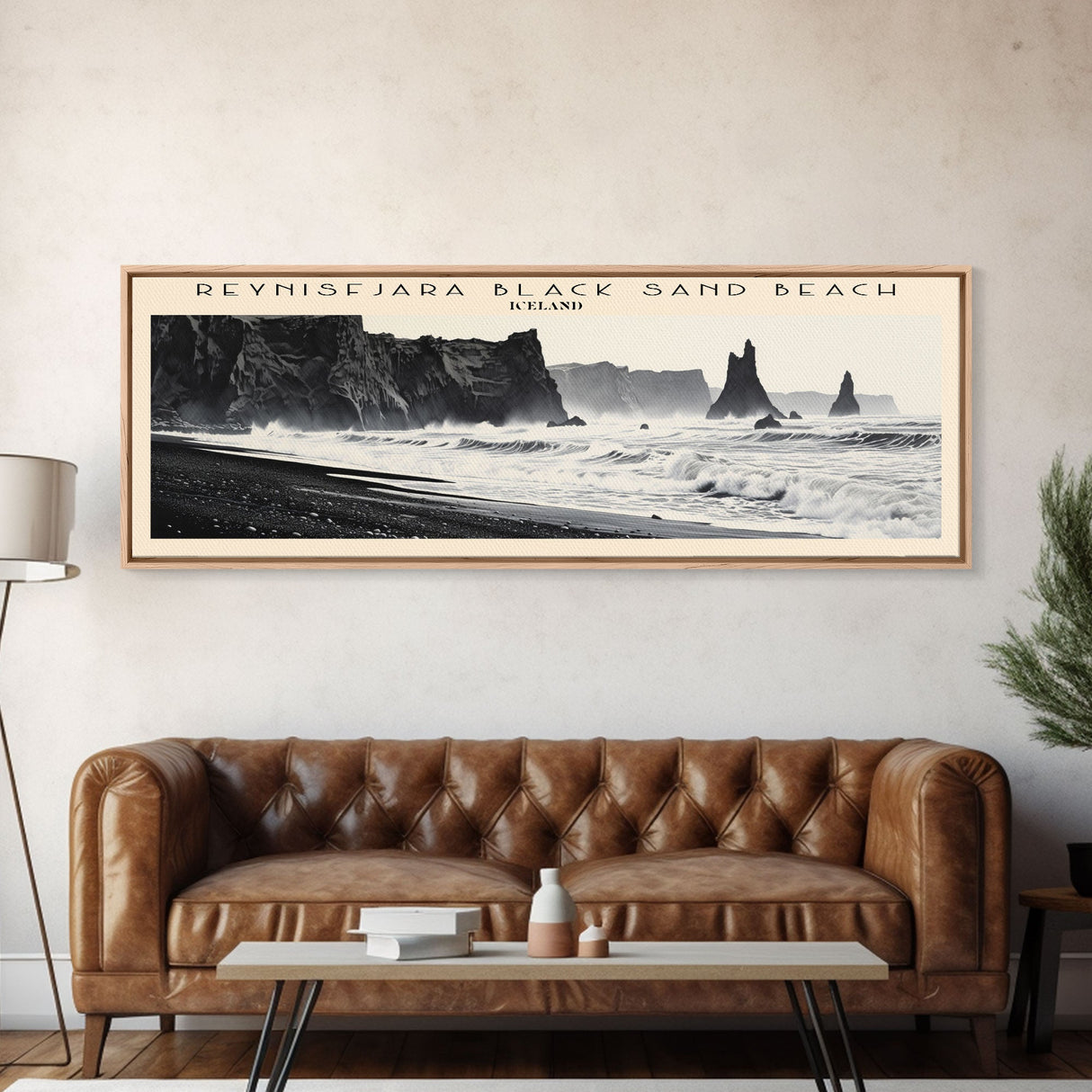 Reynisfjara Black Sand Beach Travel Poster Print, Framed Canvas Print, COUNTRY Travel Art, Wood Framed Art, Wall Hanging, Home Decor