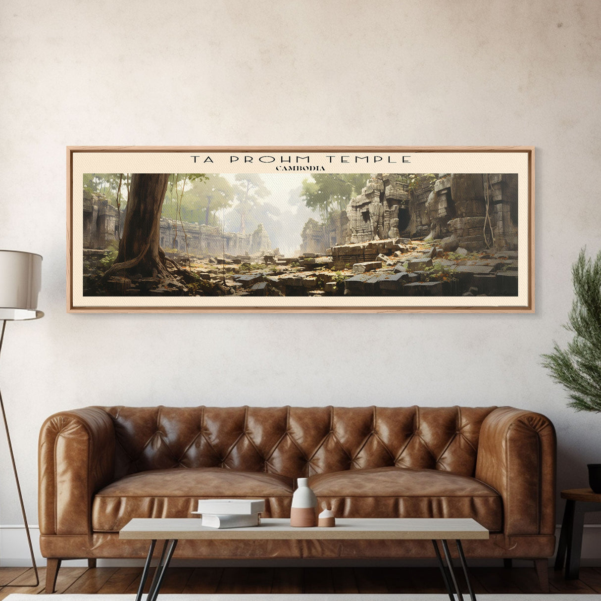 Ta Prohm Temple COUNTRY | Framed Travel Poster Canvas Print | Trendy Wall Art | Watercolor Painting | Living Room Art | Unique Art