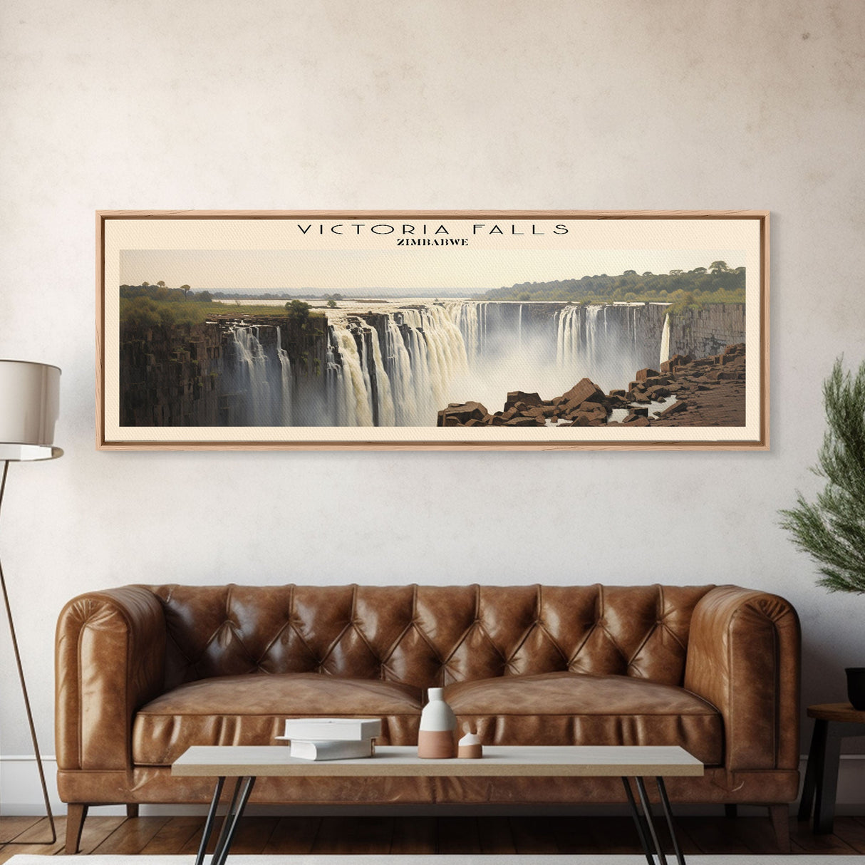 Victoria Falls Travel Poster Print, Framed Canvas Print, COUNTRY Travel Art, Wood Framed Art, Wall Hanging, Home Decor