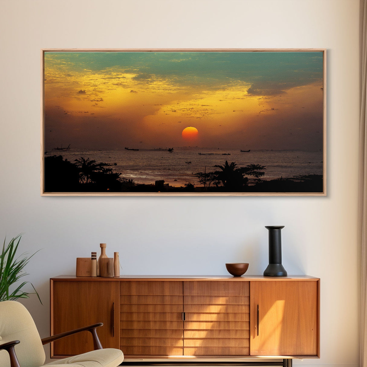 Canvas Print, Tropical sunset over the ocean, beach art, island life, living room wall art, guest room wall art