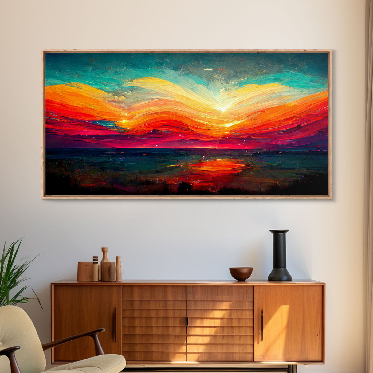 Beautiful sunset canvas print, canvas art, ink painting style, abstract sunset wall art, cool wall art