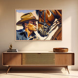 The Old West American Frontier Cowboy Framed Canvas Print, Western Decor, 50s Style Western Art, Farmhouse Decor, Southwestern Art