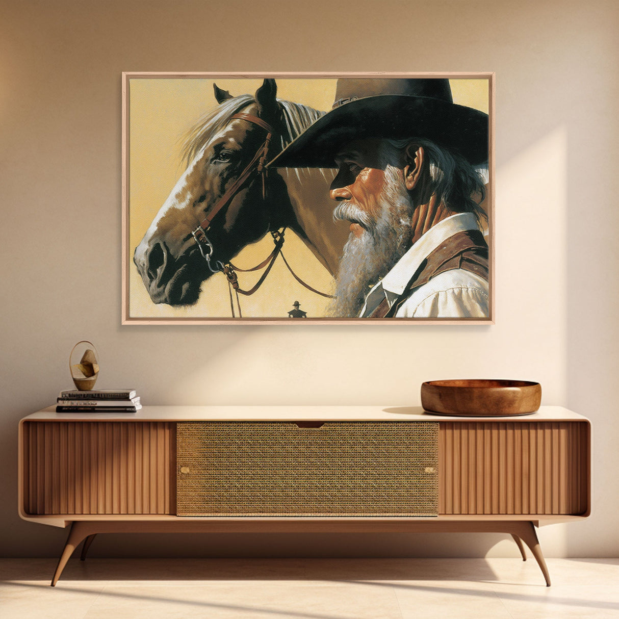 Old Timey Wild West Cowboy Oil Painting Print, Southwestern Western Room Decor, Cowboy Wall Art, Modern Eclectic Kitsch Home Decor