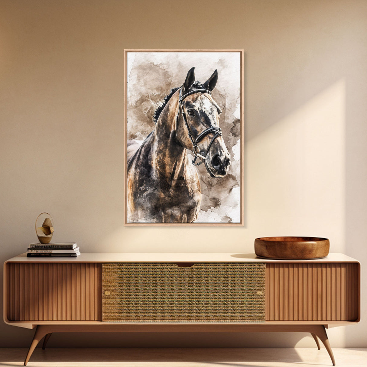 Majestic Horse Portrait in Sepia - Framed Canvas Print, Rustic Living Room Art, Western Bedroom Decor, Equestrian Art, Wall Art