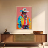 Modern Cowboy with Scarf and Hat - Framed Canvas Print, Vibrant Western Art, Contemporary Cowboy Wall Art for Home Decor