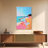 Dynamic Waves Crashing on Vibrant Beach - Framed Canvas Print, Coastal Wall Art, Ocean Vibes Decor for Living Room