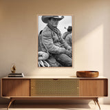 Rugged Cowboy in Weathered Denim Jacket, Black and White Photography for Western Wall Art, Canvas Prints, Home Decor, Living Room Art