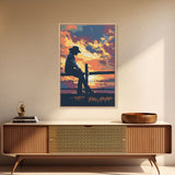 Silhouette of Cowboy at Sunset Framed Canvas Print - Vibrant Western Decor, Stunning Wall Art for Living Room, Bedroom