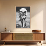 Majestic Wolf Black and White Art Print - Framed Canvas Wall Decor, Wildlife Art for Living Room, Rustic Animal Wall Art for Home