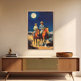 Western Cowboys Riding Horses Under Moonlight - Rustic Night Sky Wall Art, Cowboy Painting, Living Room Decor, Western Canvas