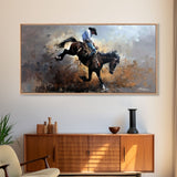 Wild Bronco Rider in Dusty Arena Scene, Stunning Framed Canvas Print, Ideal for Living Room Art, Western Bedroom Decor, Home Wall Art