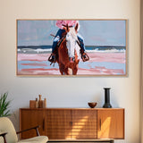 Serene Beach Horse Riding Scene, Elegant Framed Canvas Print, Ideal for Coastal Living Room Art, Beach Bedroom Decor, Horse Wall Art