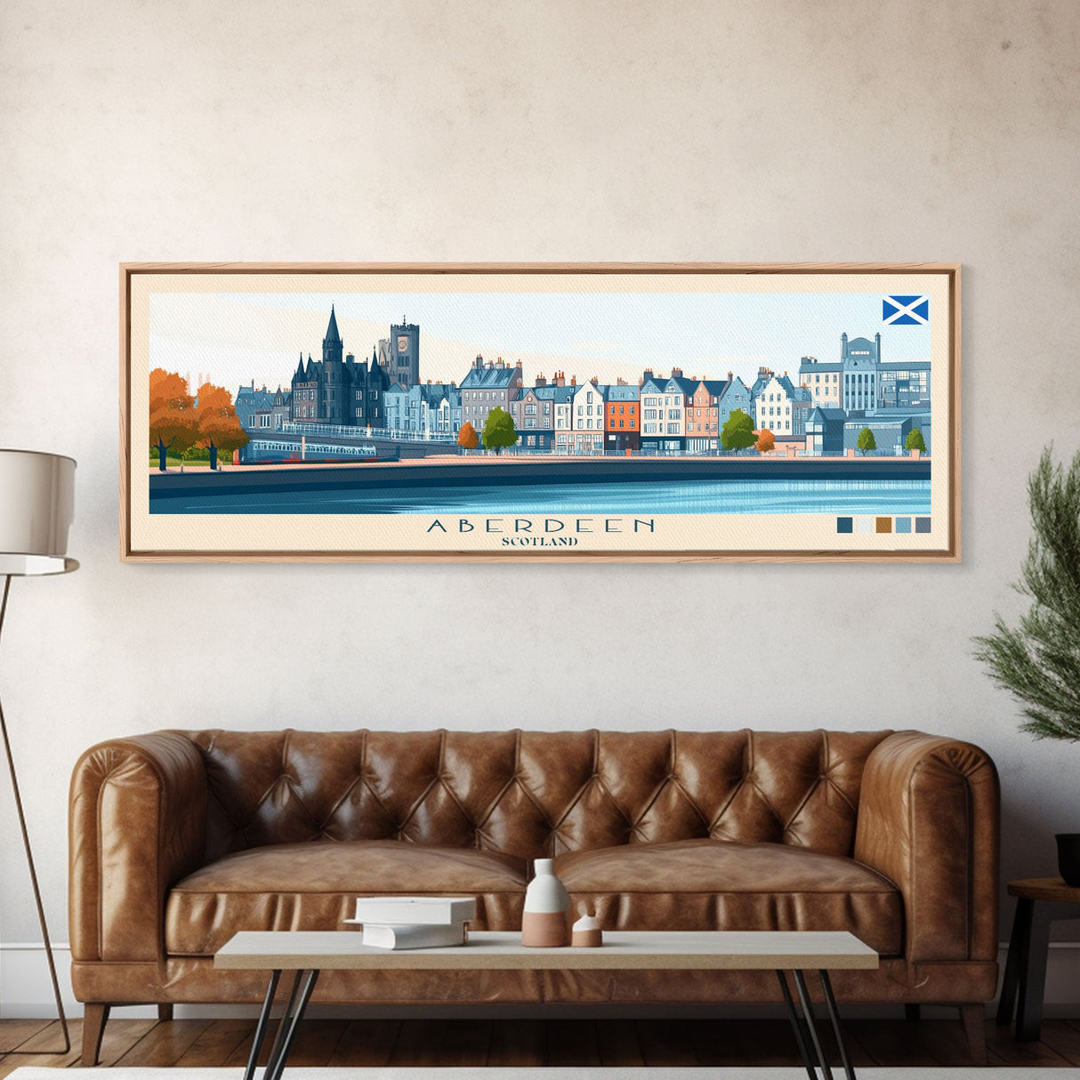 Aberdeen, Scotland Panoramic Travel Poster Canvas Print, Aberdeen, Scotland Painting, Scotland Art, Aberdeen Panoramic Travel Art, Travel Painting