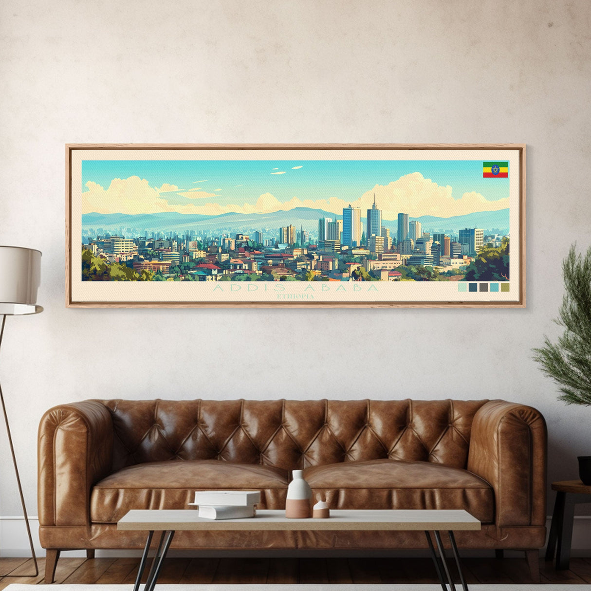 Panoramic Travel Poster Addis Ababa, Ethiopia Canvas Print, Addis Ababa, Ethiopia Painting, Ethiopia Art, Addis Ababa Travel Art, Guest Room Painting