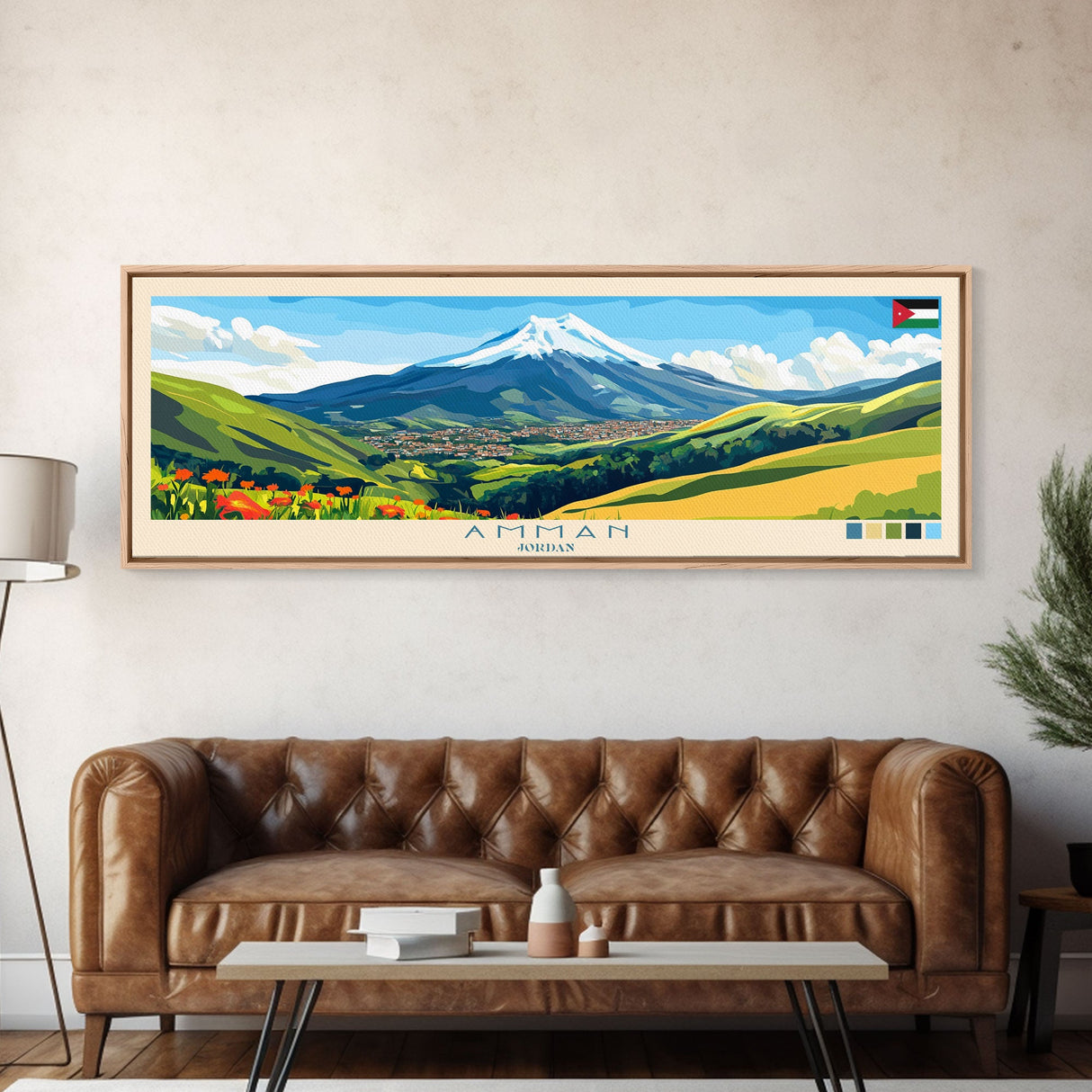 Amman, Jordan Panoramic Travel Poster Canvas Print, Amman, Jordan Painting, Jordan Art, Amman Travel Art, Living Room Painting