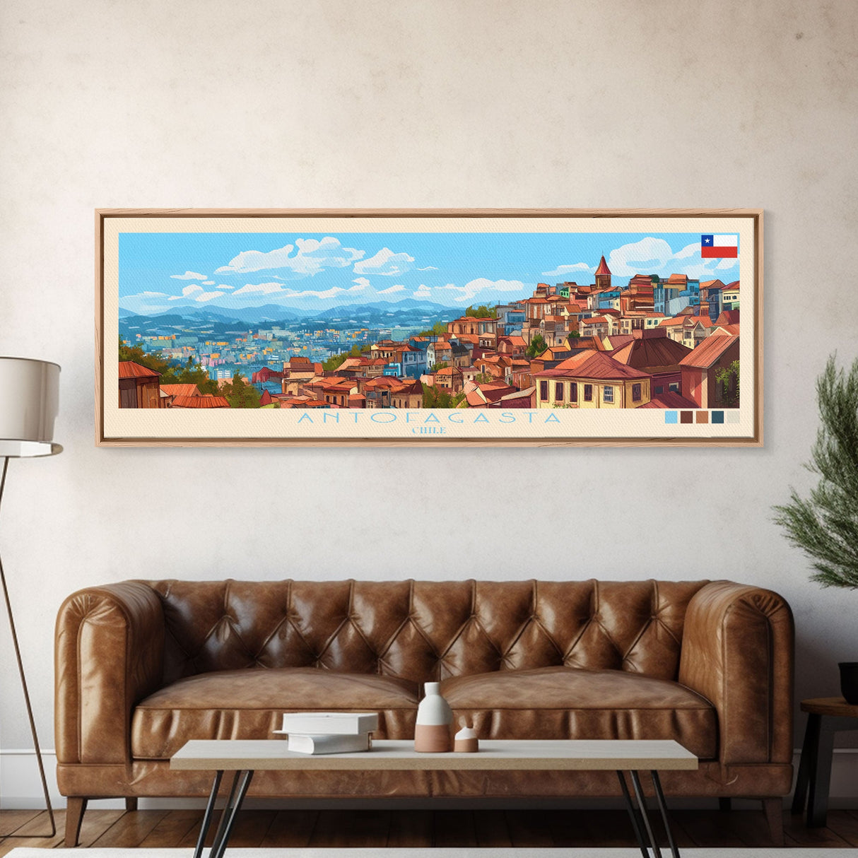 Antofagasta, Chile Panoramic Travel Poster Canvas Print, Antofagasta, Chile Painting, Chile Art, Antofagasta Travel Art, Guest Room Painting