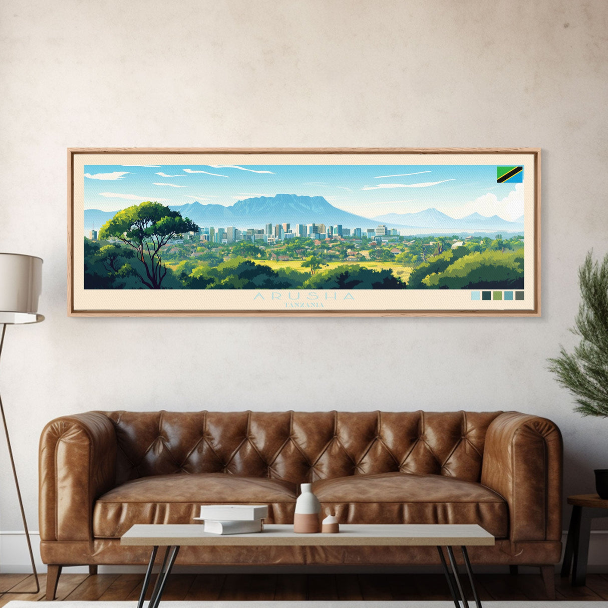 Arusha, Tanzania Panoramic Travel Poster Canvas Print, Arusha, Tanzania Painting, Tanzania Art, Arusha Travel Art, Guest Room Painting