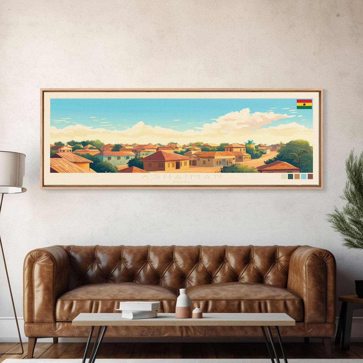 Panoramic Travel Poster Ashaiman, Ghana Canvas Print, Ashaiman, Ghana Painting, Ghana Art, Ashaiman Travel Art, Guest Room Painting