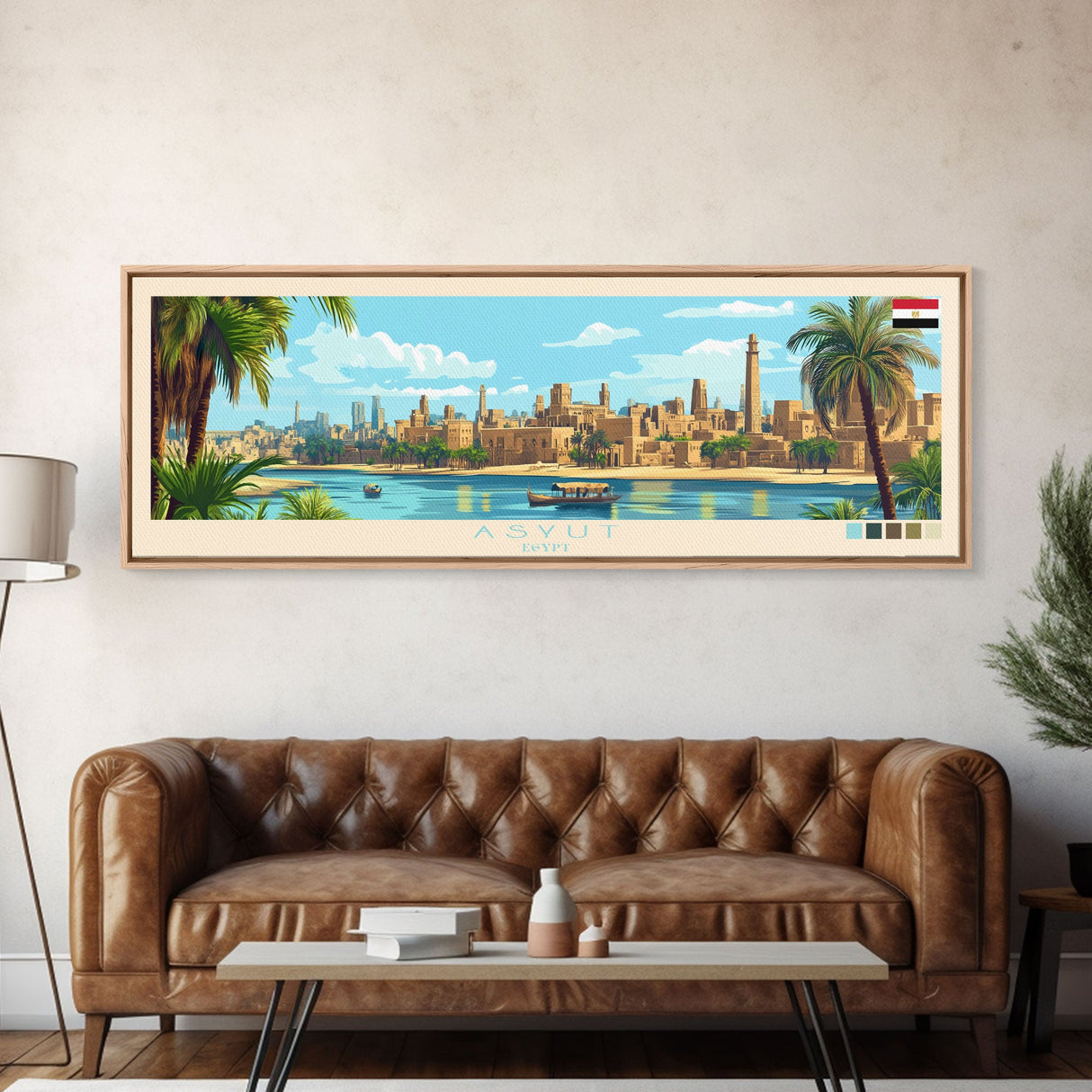 Asyut, Egypt Travel Poster Panoramic Canvas Print, Asyut, Egypt Painting, Egypt Art, Asyut Travel Art, Guest Room Painting