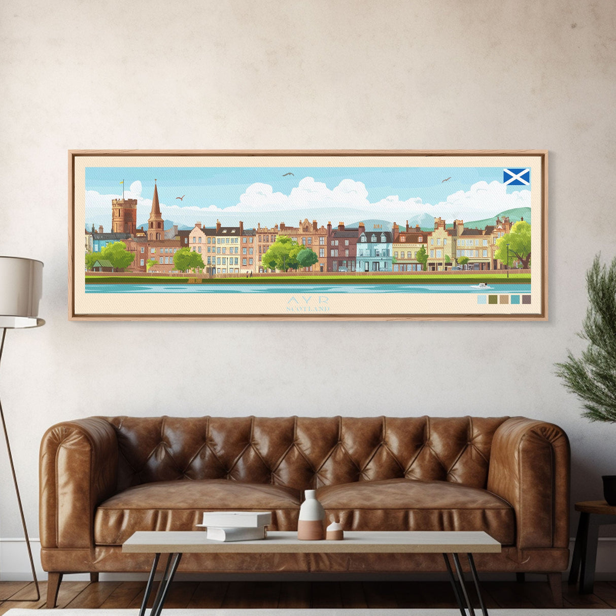 Ayr, Scotland Panoramic Travel Poster Canvas Print, Ayr, Scotland Painting, Scotland Art, Ayr Travel Art, Living Room Painting