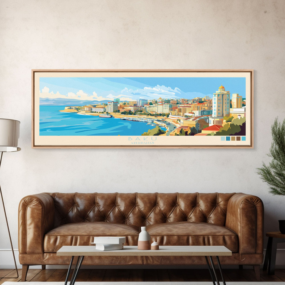 Baku, Azerbaijan Panoramic Travel Poster Canvas Print, Baku, Azerbaijan Painting, Azerbaijan Art, Baku Travel Art, Guest Room Painting